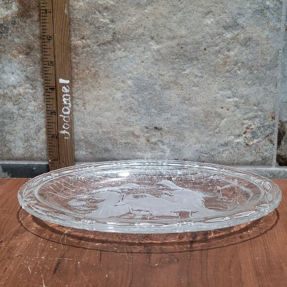 Vintage Clear Frosted Serving Dish Plaque Glass Oval Nativity Scene - Picture 8 of 11